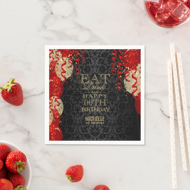 Eat, Drink and Happy 00th Birthday - Red Balloon Napkin (Insitu)
