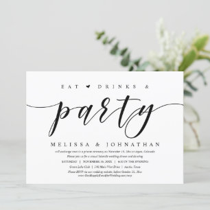 Eat, Drink and Party, Wedding Elopement Dinner Invitation