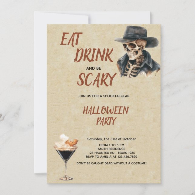 Eat Drink and Scary Vintage Halloween Party  Invitation (Front)
