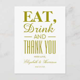 Eat, Drink and Thank You Gold Postcard