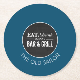 Eat, Drink Bar & Grill Logo, Pub/Brewery Round Paper Coaster
