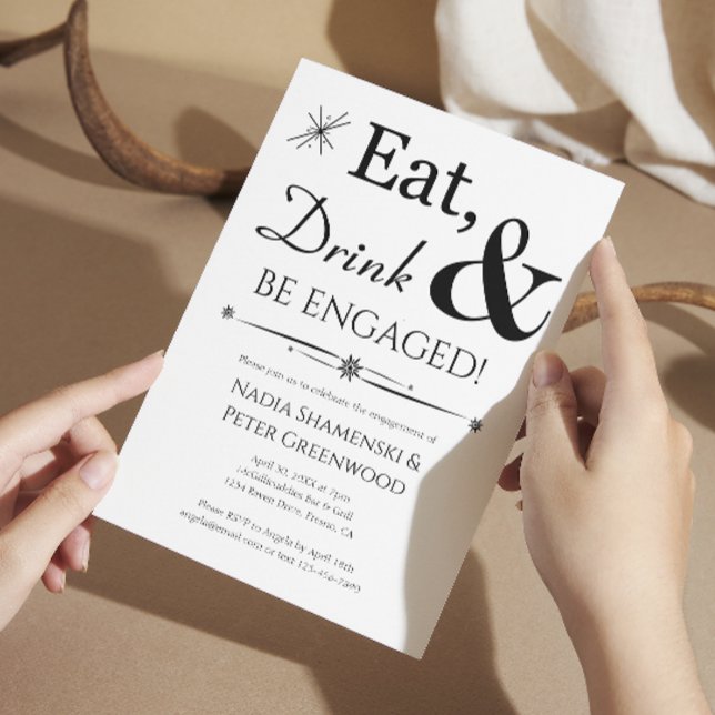 Eat Drink Be Engaged Retro Engagement Party Invitation (Creator Uploaded)