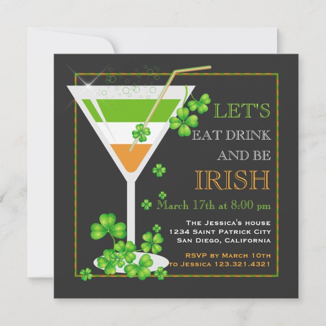Eat, Drink & Be Irish St. Patrick's Day Cocktail Invitation (Front)
