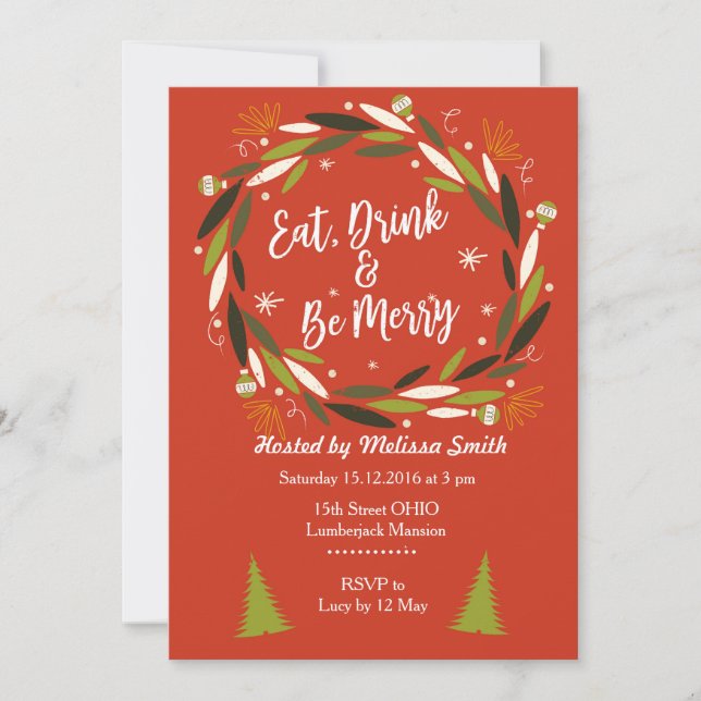 Eat Drink & Be Joyeux Christmas Party invitation (Devant)