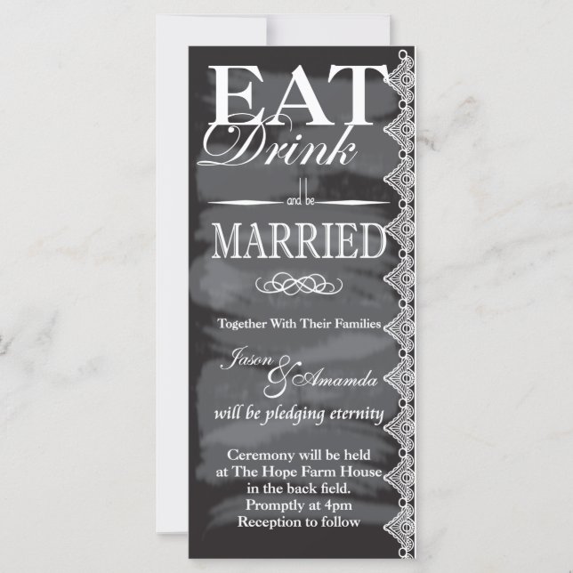 Eat, Drink & Be Married Chalkboard Wedding invites (Front)