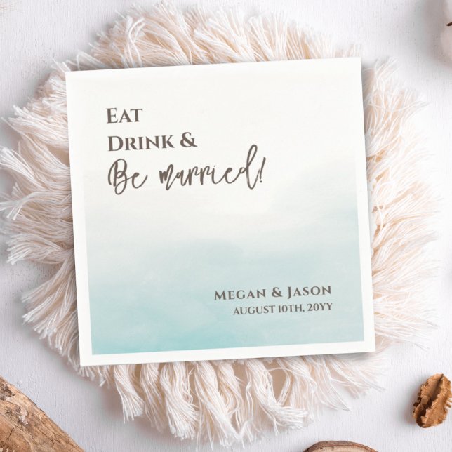 Eat Drink Be Married Dusty Blue Wedding Cocktail Napkin (Creator Uploaded)