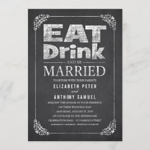 Eat, Drink & Be Married Elegant Chalkboard Wedding Invitation
