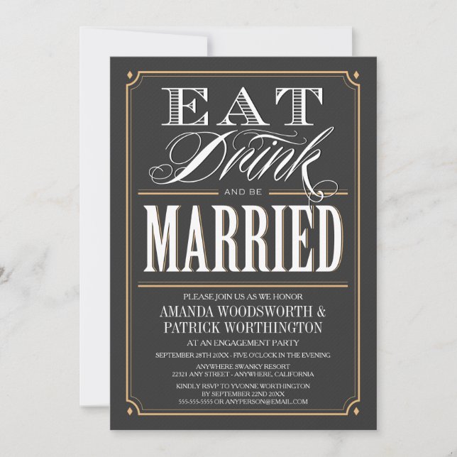 Eat Drink & Be Married Engagement Party Invites (Front)