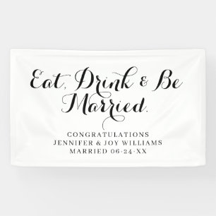 Eat Drink Be Married Modern Black Script Wedding  Banner