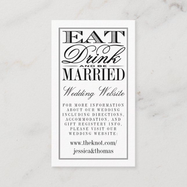 Eat, Drink & Be Married Modern Black/White Wedding Enclosure Card (Front)