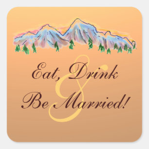 Eat Drink be Married mountain theme wedding labels