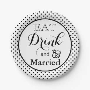 Eat Drink, be Married   polka dot pattern honeybee Paper Plate