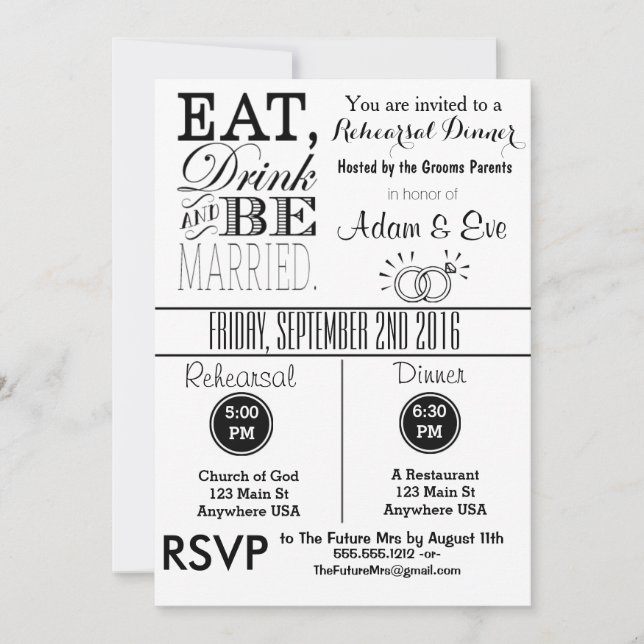 Eat Drink & Be Married Rehearsal Dinner Invitation (Front)