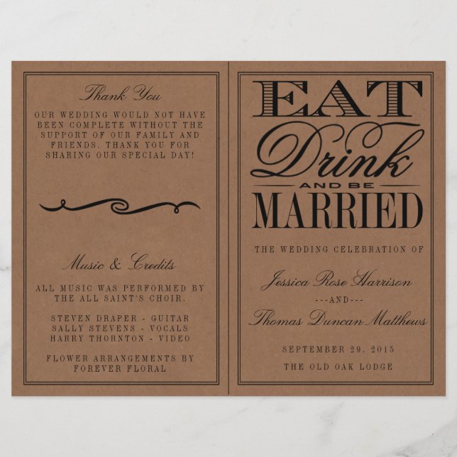 Eat, Drink & Be Married Rustic Kraft Wedding (Front)