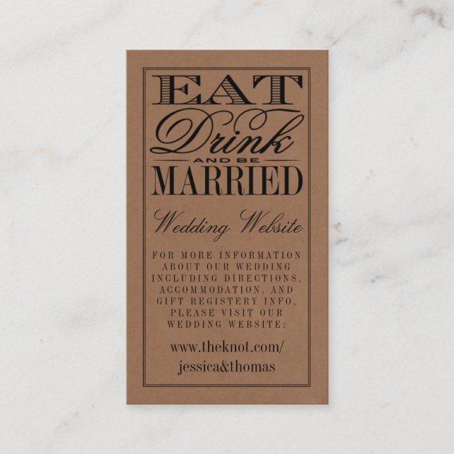 Eat, Drink & Be Married Rustic Kraft Wedding Enclosure Card (Front)