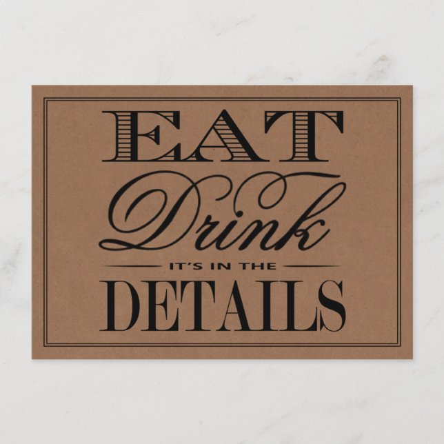 Eat, Drink & Be Married Rustic Kraft Wedding Enclosure Card (Front)