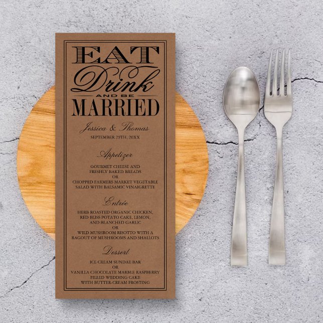 Eat, Drink & Be Married Rustic Kraft Wedding Menu (Creator Uploaded)