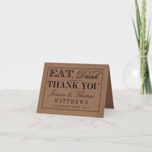 Eat, Drink & Be Married Rustic Kraft Wedding Thank You Card (Front)