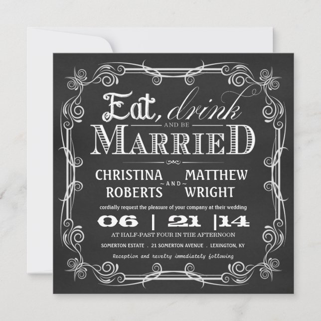 Eat Drink Be Married Square Wedding Invitations (Front)