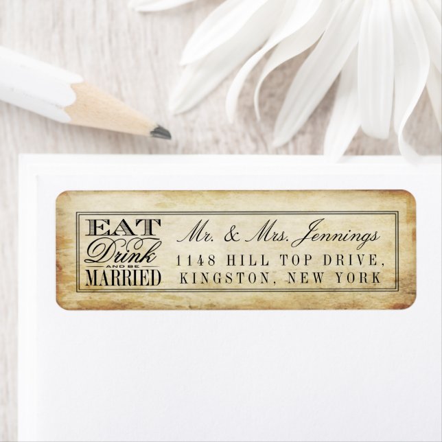 Eat, Drink & Be Married Vintage Wedding Labels (Insitu)