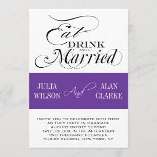Eat, Drink, Be Married Wedding Invitations Purple