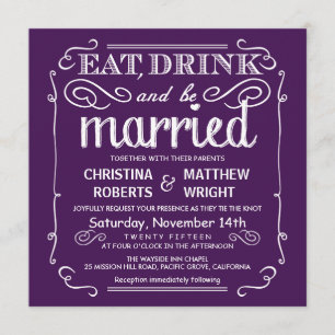 Eat Drink be Married Wedding Invites - Eggplant