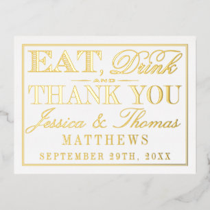 Eat, Drink & Be Married Wedding Thank You Real Foil Invitation Postcard