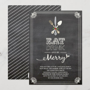 Eat Drink Be Merry Chalkboard Holiday Party Invite