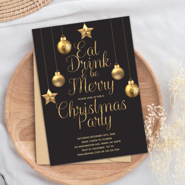 Eat, Drink & Be Merry Christmas Birthday Invitation (Eat Drink And Be Merry Christmas Invitations)