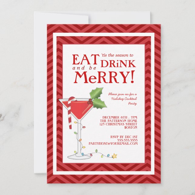 Eat Drink & be Merry Christmas Cocktail Party Invitation (Front)