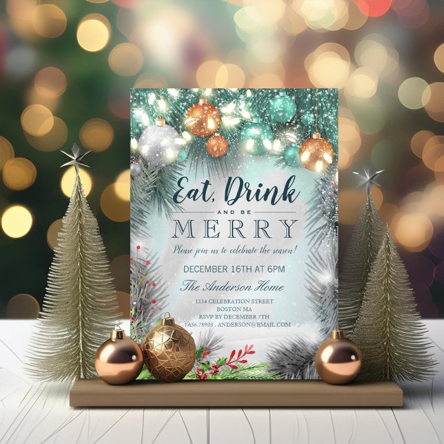 Eat Drink & Be Merry Christmas Holiday Party Card (Creator Uploaded)