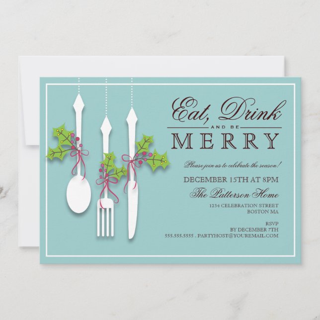 Eat Drink & be Merry Christmas Holiday Party Invitation (Front)