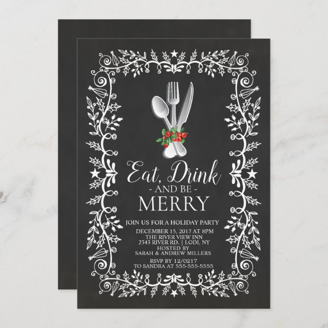 Eat, Drink & Be Merry Christmas Invitation (Front/Back)