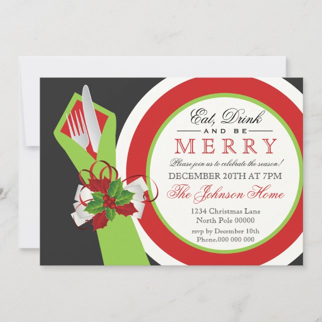 Eat Drink & Be Merry Christmas Party Invitation (Front)