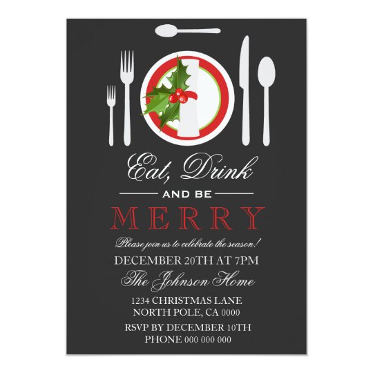 Eat Drink & Be Merry Christmas Party Invitation