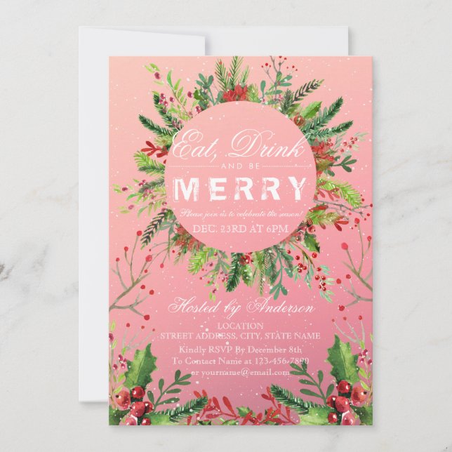 Eat Drink & Be Merry Christmas Party Invitation (Front)
