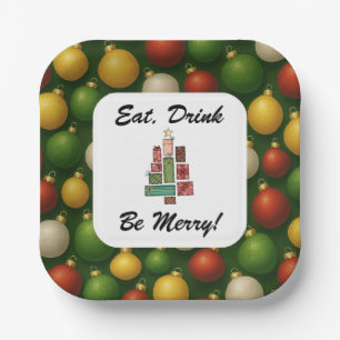 Eat, Drink, Be Merry Christmas Square Paper Plate