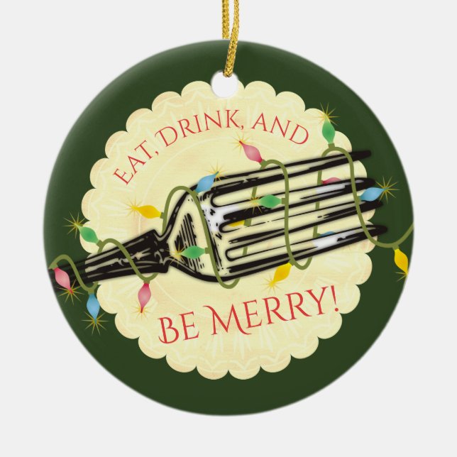 Eat drink be merry fork Christmas ornament (Front)