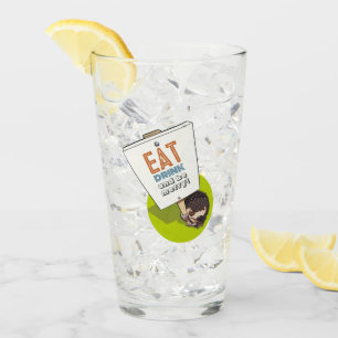 Eat Drink & Be Merry Hedgehog Picket Sign Glass