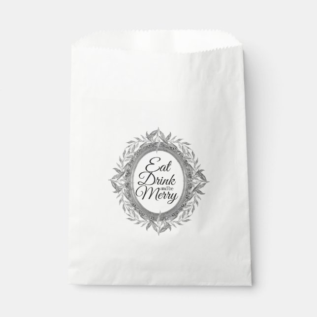 Eat Drink Be Merry Holiday Silvery Leaves Wreath Favour Bag (Front)