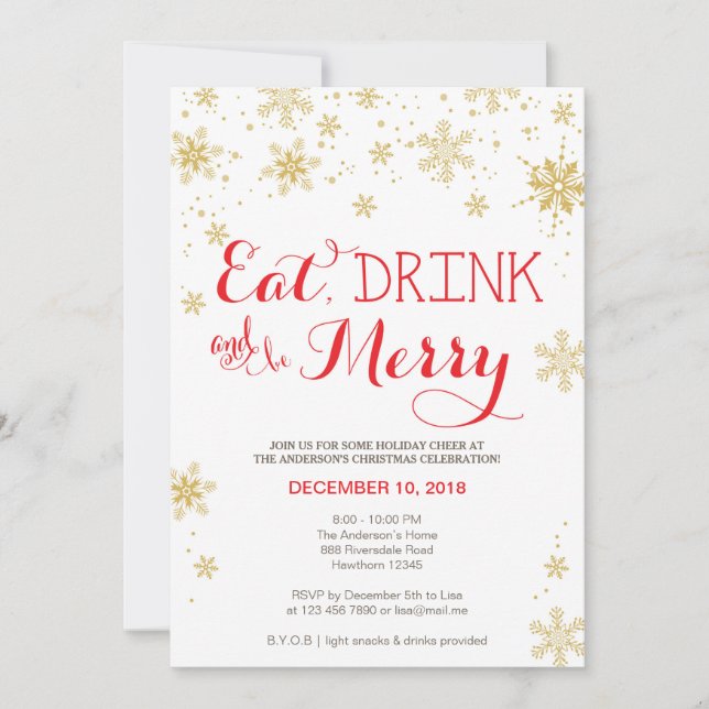 Eat Drink & Be Merry Invitation / Christmas invite (Front)