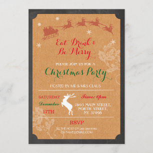 Eat Drink & Be Merry Reindeer Christmas Invite