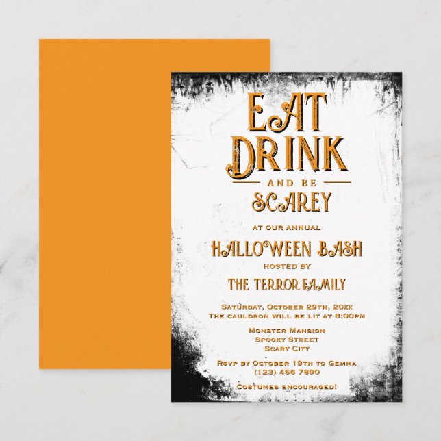 Eat Drink & Be Scarey Halloween Invitation (Front/Back)