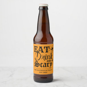 Eat Drink be Scary Family Name Halloween Orange Beer Bottle Label