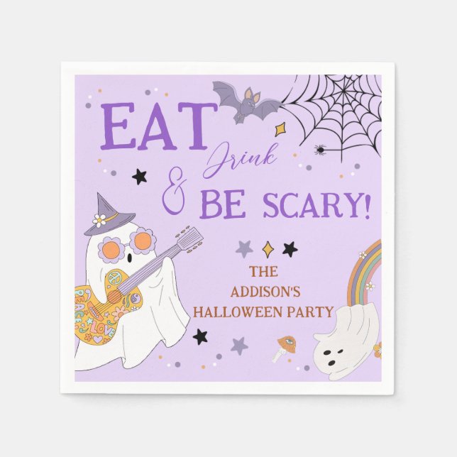 Eat Drink & Be Scary Fun Spooky Halloween Party Napkin (Front)