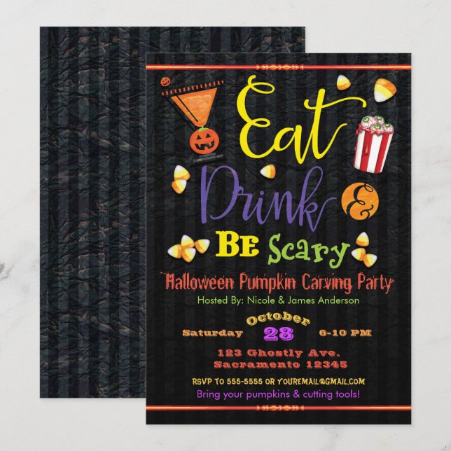 Eat Drink & Be Scary Halloween Costume Party Invitation (Front/Back)