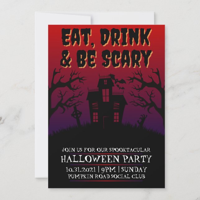 Eat, Drink & Be Scary Halloween Invitation (Back)