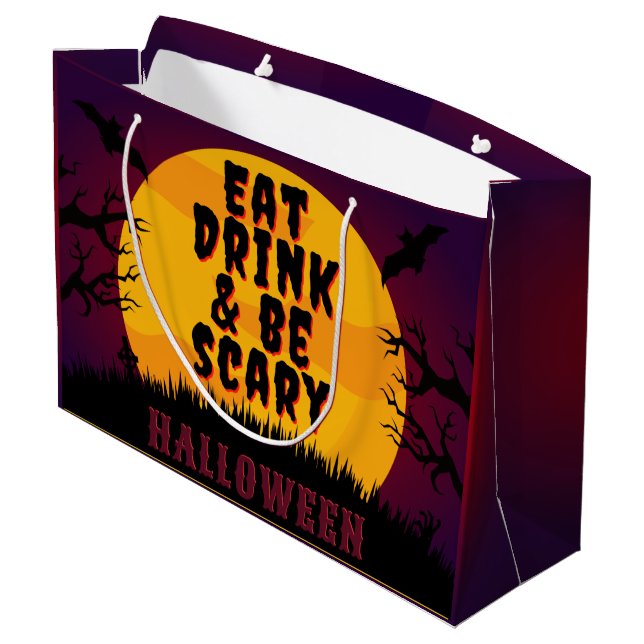 Eat, Drink & Be Scary Halloween Large Gift Bag (Back Angled)