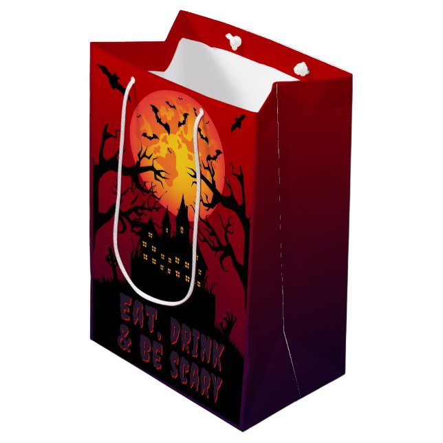 Eat, Drink & Be Scary Halloween Medium Gift Bag (Front Angled)