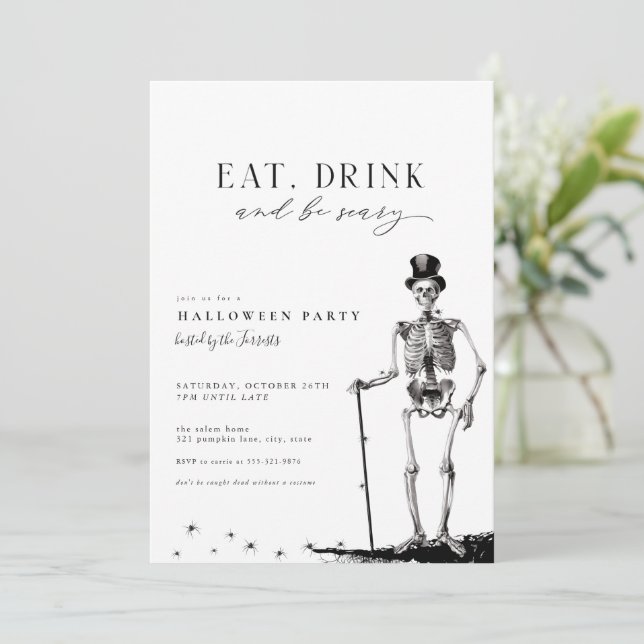 Eat Drink & Be Scary Halloween Party Invitation (Standing Front)